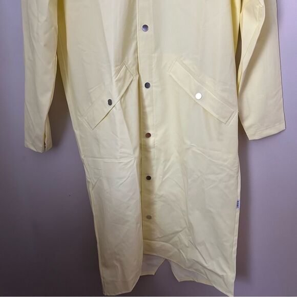 Rains Longer Jacket Straw Yellow Unisex Casual Classic Button Closure Hooded - Picture 5 of 13